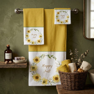 Sunflowers wreath with customizable text  bath tow towel set