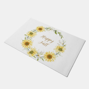 Sunflowers wreath with customizable text  doormat