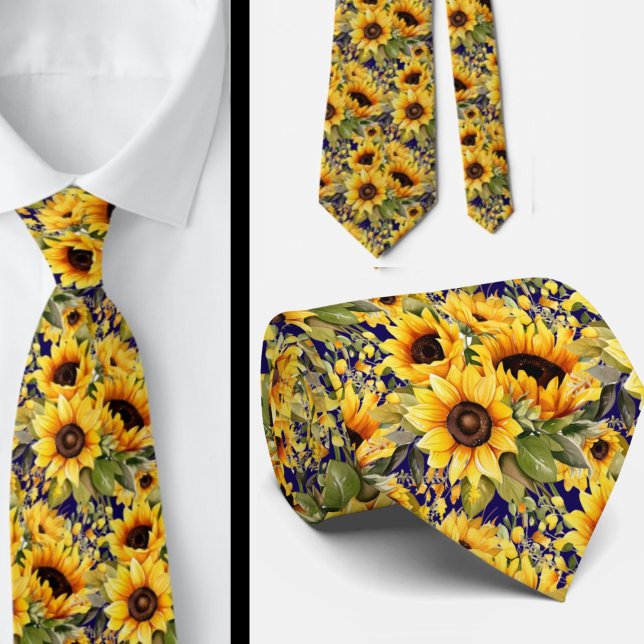 Sunflowers Yellow and Navy Blue Floral Neck Tie (Creator Uploaded)