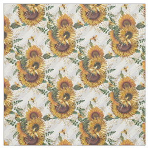 Sunflowers Yellow Bouquet Stripes Watercolor Fabric