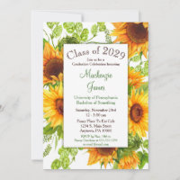 Sunflowers Yellow Floral Graduation Invitation
