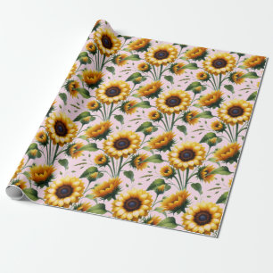 Sunflowers Yellow Flowers Elegant Watercolor Wrapping Paper