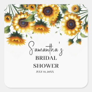 Sunflowers Yellow Flowers Rustic Bridal Shower Square Sticker