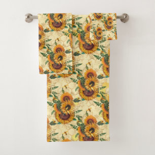 Sunflowers Yellow Gold Honeycomb Bees Bath Towel Set