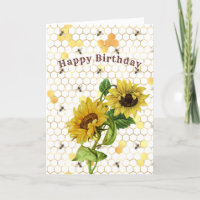 Sunflowers Yellow Gold Honeycomb Bees Birthday 