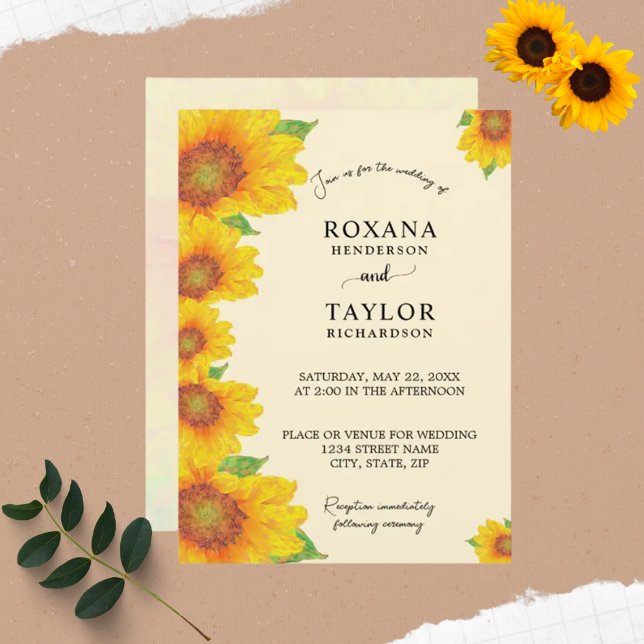 Sunflowers Yellow Painterly Floral Wedding Invitation (Creator Uploaded)