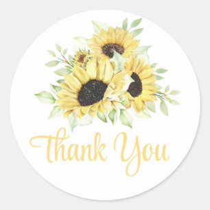 Sunflowers Yellow Watercolor Floral Thank You Classic Round Sticker