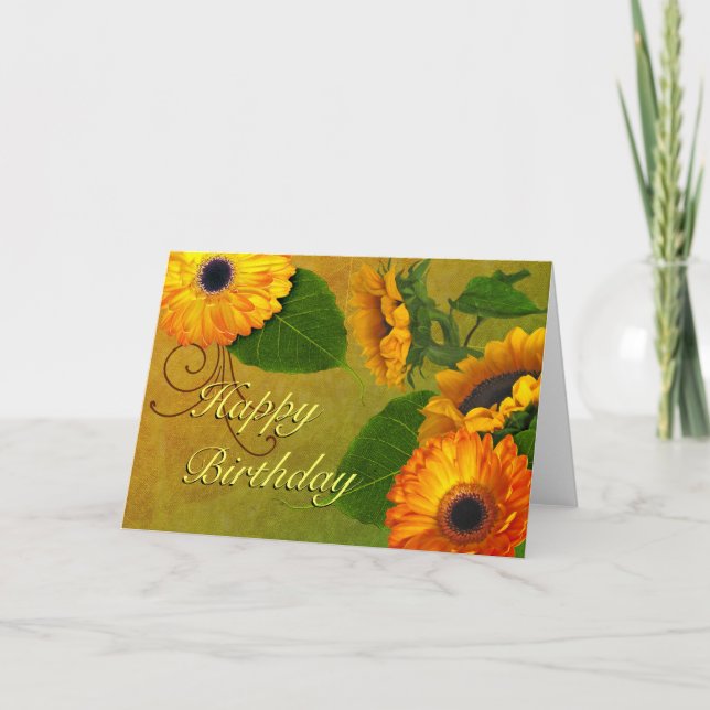 Sunflowers & Zinnias Birthday Card (Front)