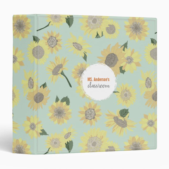 SunflowersBeautiful Whimsical Floral Print Teacher Binder (Front/Spine)