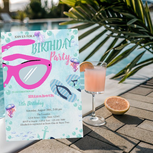 Sunglass Flip flops Sea Summer Birthday Party  Invitation (Creator Uploaded)