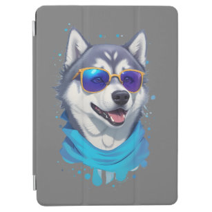Sunglass-Wearing Husky Dog in Playful Splash iPad Air Cover