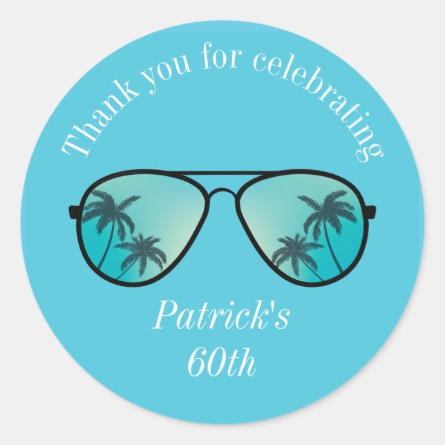 Sunglasses and Palm Trees blue Classic Round Stick Sticker (Front)