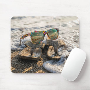 Sunglasses and Sandals In Ocean Surf Mouse Pad