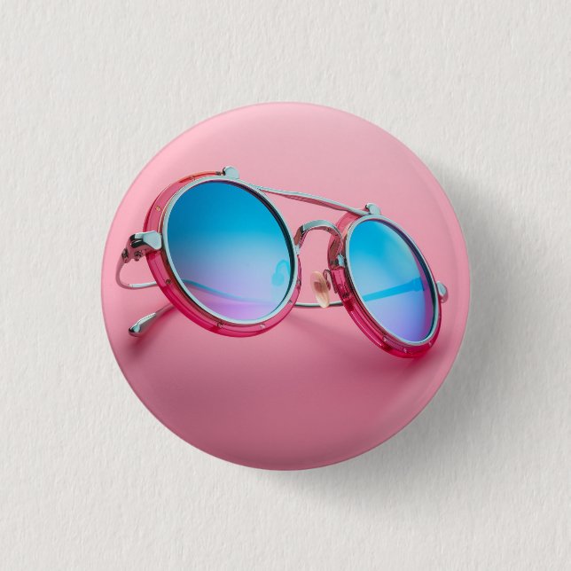 Sunglasses badge, button, pin, pink cool 1 inch round button (Front)