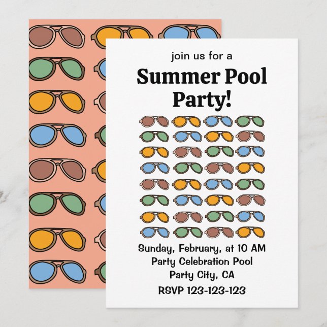Sunglasses Colourful Summer Sunglasses  Invitation (Front/Back)
