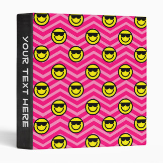 Sunglasses Happy Face on Pink Chevron Pattern Binder