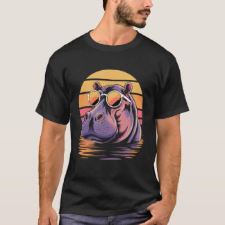 Sunglasses Hippo Beach Sunset Hippopotamus Cute Hi T-Shirt