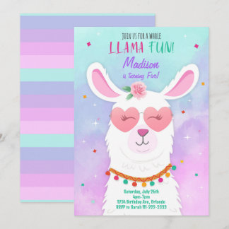 Sunglasses Llama Kids Birthday Invitation