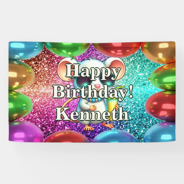 Sunglasses Mouse Personalized character birthday Banner (Horizontal)