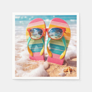 Sunglasses On Flip-flops In Beach Sand Napkin