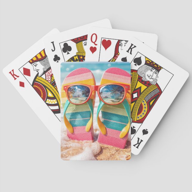 Sunglasses On Flip-flops In Beach Sand Playing Cards (Back)
