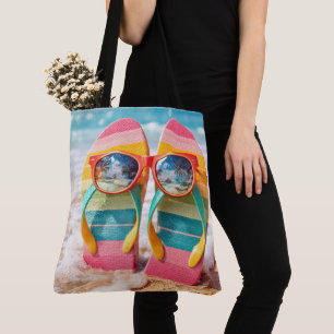 Sunglasses On Flip-flops In Beach Sand Tote Bag