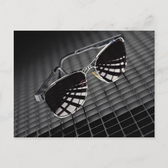 Sunglasses on grid background postcard (Front)