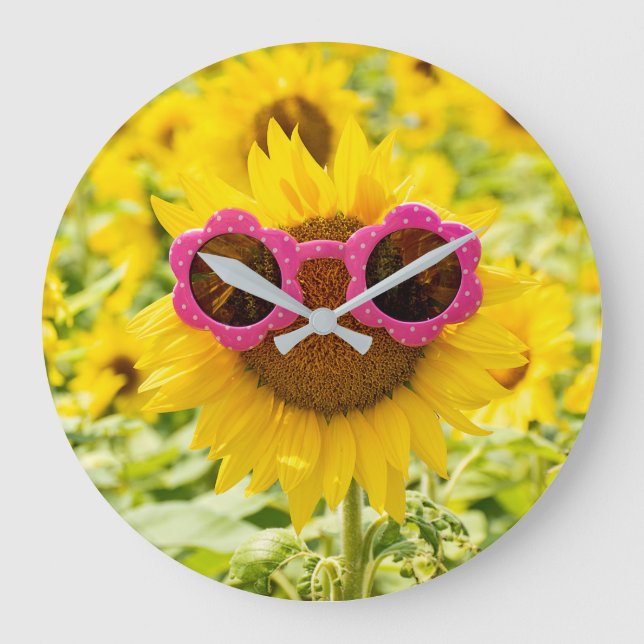 Sunglasses On Sunflower Large Clock (Front)