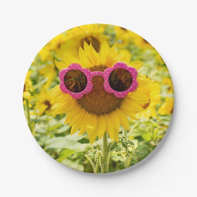 Sunglasses On Sunflower Paper Plate (Front)
