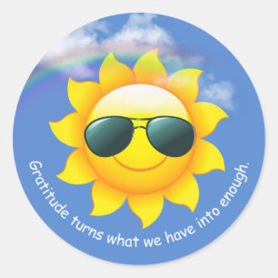 Sunglasses on yellow sun in sky with quote classic round sticker