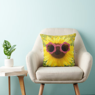 Sunglasses on Yellow Sunflower Throw Pillow