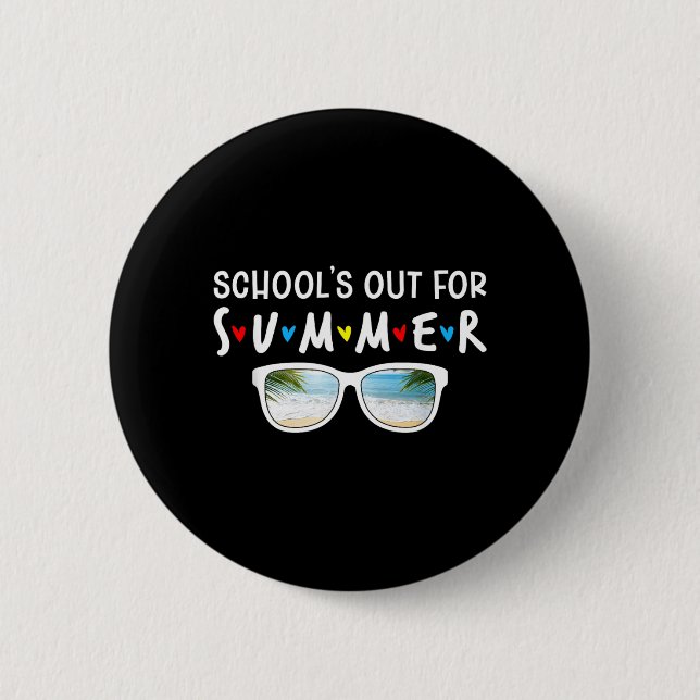 Sunglasses Palm Tree Beach School Out For Summer 2 Inch Round Button (Front)