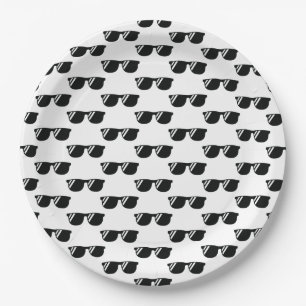 Sunglasses Pattern Black White Cool Grad Fun Paper Plate