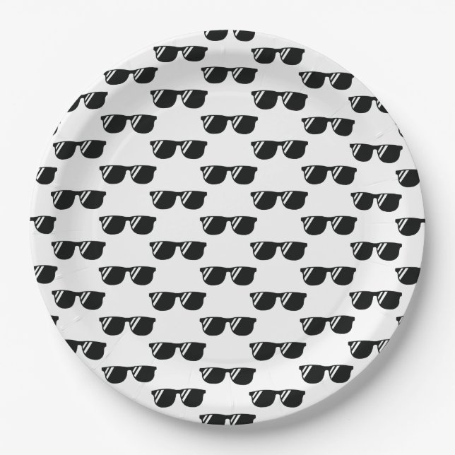 Sunglasses Pattern Black White Cool Grad Fun Paper Plate (Front)