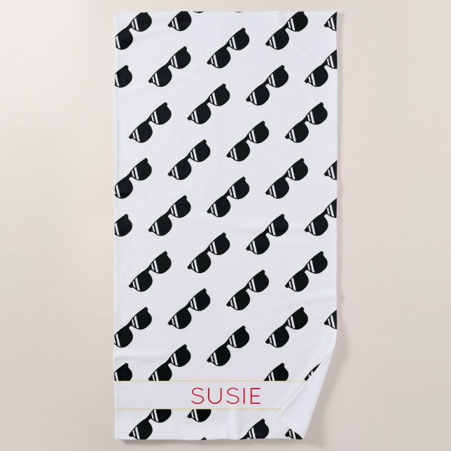 Sunglasses Pattern NAME School Colours Grad Fun Beach Towel (Front)