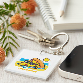 Sunglasses Pizza Relaxing at the Beach Keychain