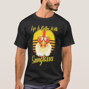 Sunglasses Retro Sunset Beach Vacation Chicken T-Shirt