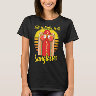 Sunglasses Retro Sunset Beach Vacation Hotdog T-Shirt