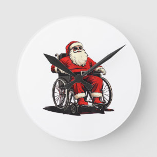 Sunglasses Santa Claus in Wheelchair for Funny Fes Round Clock