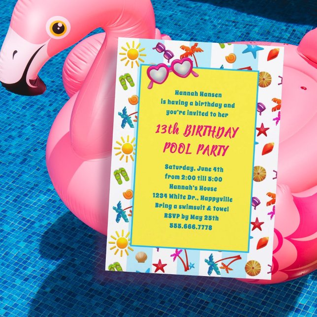 Sunglasses Summer Birthday Pool Party  Invitation (Creator Uploaded)