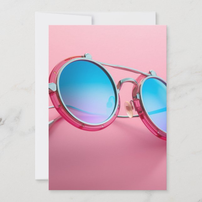 Sunglasses themed design, pink cool invitation (Front)