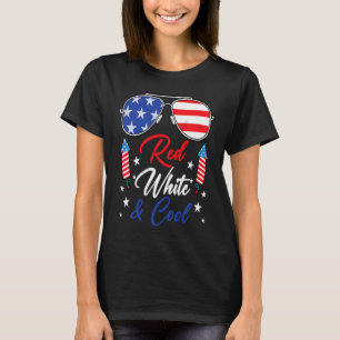 Sunglasses USA Flag Red White and Cool 4th of July T-Shirt