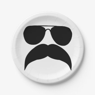 Sunglasses with moustache - Choose background colo Paper Plate