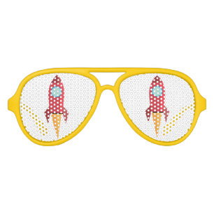 sunglasses with red rocket and yellow frame