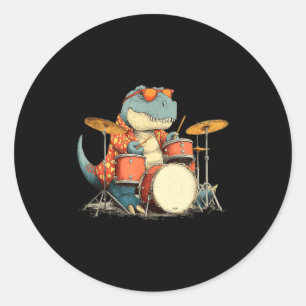 Sungles Rockstar Dinosaur With Cool Drums Costume  Classic Round Sticker