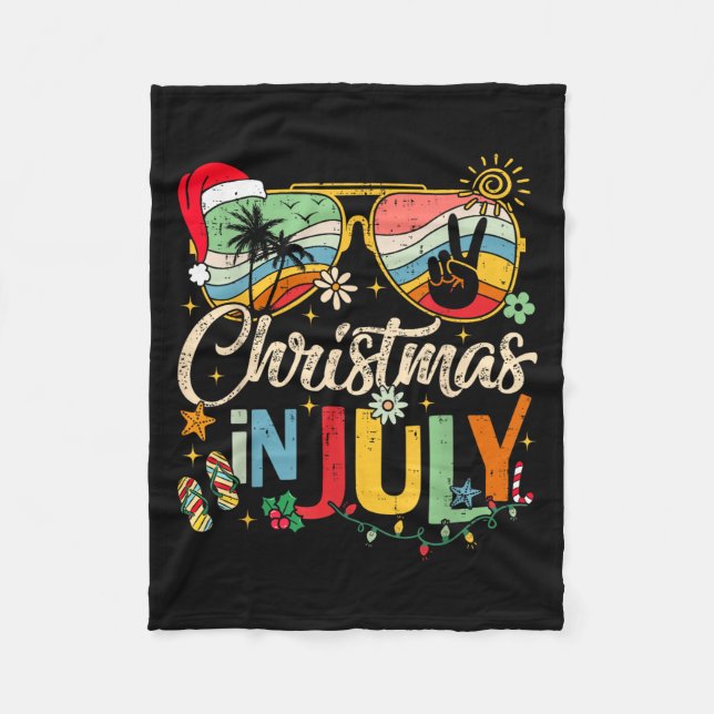 Sungles Santa Claus Beach Christmas In July Men Wo Fleece Blanket (Front)