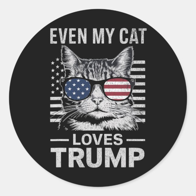 Sungles Usa Flag Even My Cat Loves Trump  Classic Round Sticker (Front)