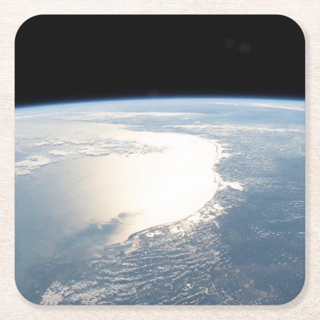 Sunglint Reflects Off The Gulf Of Mexico Square Paper Coaster (Front)