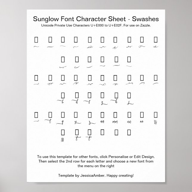 Sunglow Font Character Sheet Swashes for Zazzle Poster (Front)