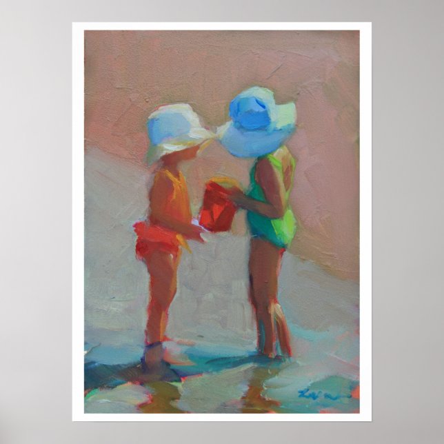 Sunhat Sisters - Two Girls at the Beach Poster (Front)